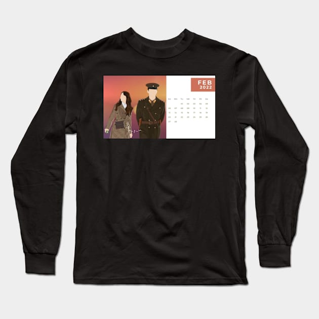 Calendar 2022 February with Korean Dramas Long Sleeve T-Shirt by ayshatazin